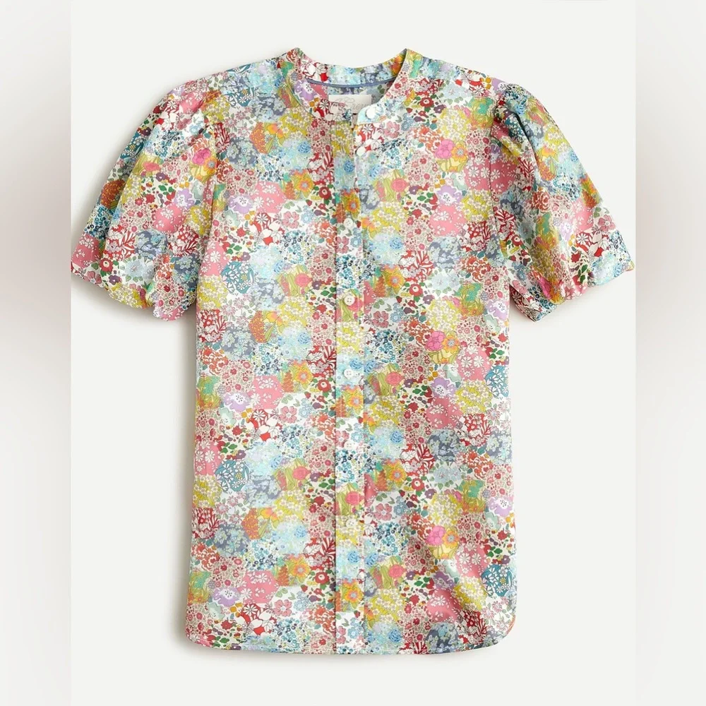 J Crew Classic Fit Short Puff Sleeve Top in Liberty Patchwork Dream Floral